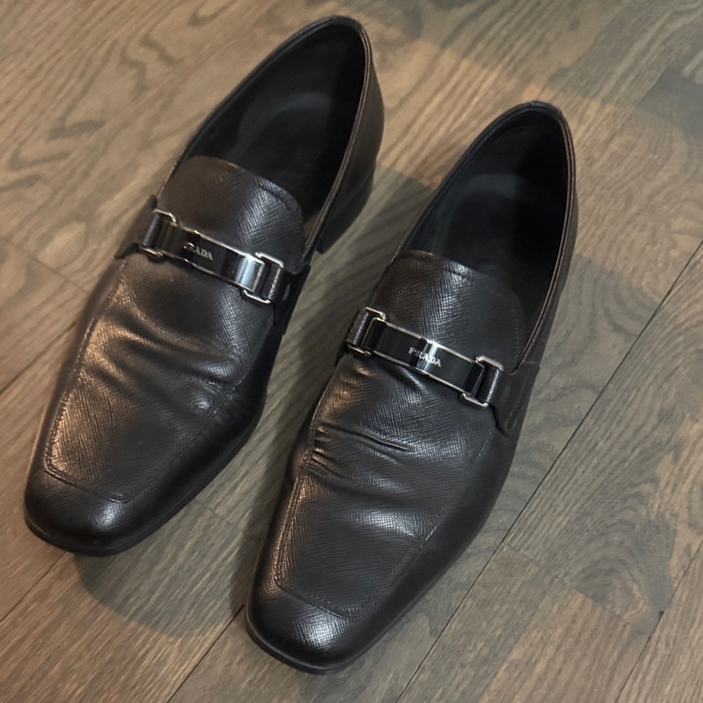 Prada Men's Black Leather Slip-On Loafers
